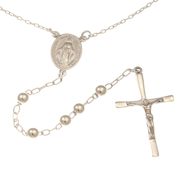 Sterling Silver Rosary Beads Catholic for Women Ladies Kids - Miraculous Medal Junction - 5mm Beads Rosary with Jewellery Gift Box