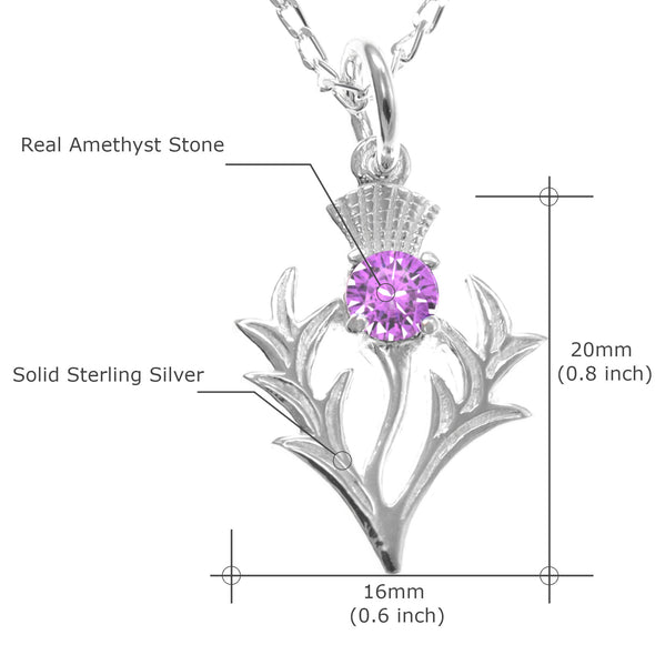 Women's Jewellery Sterling Silver Thistle Real Amethyst Necklace and Earring Set - Scottish Gifts for Women Girls Teens with Jewellery Gift Box - Drop Thistle Earrings
