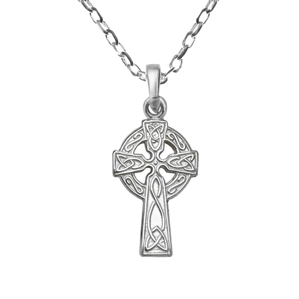 Alexander Castle Small Sterling Silver Celtic Cross Pendant with 18" Silver Chain and Jewellery Gift Box