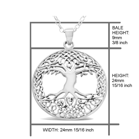 Celtic Tree of Life Pendant Necklace Sterling Silver Necklace for Women - Yggdrasil Crann Bethadh with 18" Silver Chain & Jewellery Gift Box - 24mm