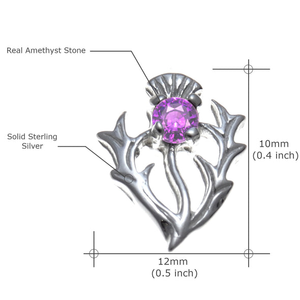 Women's Jewellery Sterling Silver Thistle Real Amethyst Necklace and Earring Set - Scottish Gifts for Women Girls Teens with Jewellery Gift Box - Stud Thistle Earrings