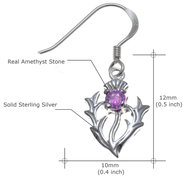Women's Jewellery Sterling Silver Thistle Real Amethyst Necklace and Earring Set - Scottish Gifts for Women Girls Teens with Jewellery Gift Box - Drop Thistle Earrings