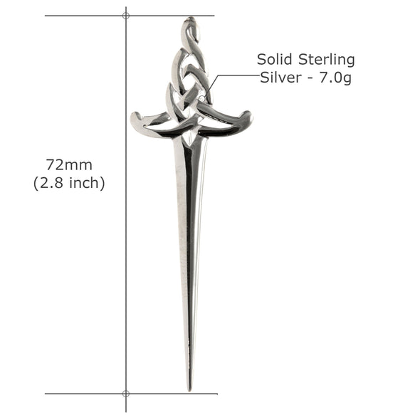 Sterling Silver Scottish Celtic Sword Kilt Pin Brooch for Men & Women - Kilt Accessory with Jewellery Gift Box - 72mm