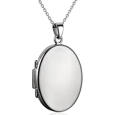 Sterling Silver Locket Necklace for Women - 2 Photo Locket - 27mm x 20mm Oval Locket with 18" Silver Chain & Jewellery Gift Box