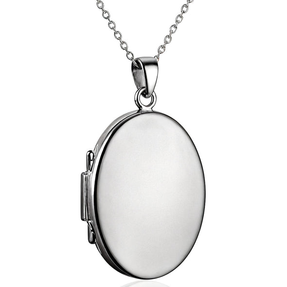 Sterling Silver Locket Necklace for Women - 2 Photo Locket - 27mm x 20mm Oval Locket with 18" Silver Chain & Jewellery Gift Box