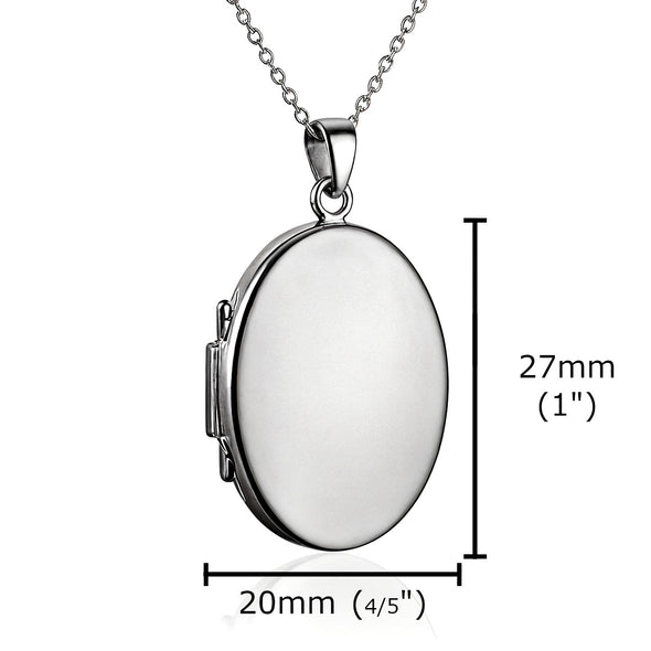 Sterling Silver Locket Necklace for Women - 2 Photo Locket - 27mm x 20mm Oval Locket with 18" Silver Chain & Jewellery Gift Box