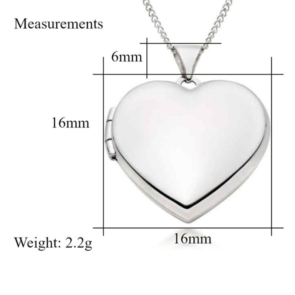 Sterling Silver Locket Necklace for Girls Children - 16mm x 16mm Small Heart Locket with 18" Silver Chain & Jewellery Gift Box