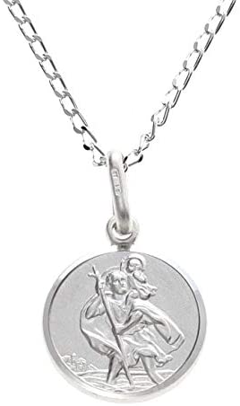Small Sterling Silver St Christopher Pendant with 16" Chain & Jewellery Gift Box - Great for Holy Communion and Christening