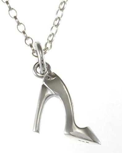 Sterling Silver High Heel Ladies Shoe Pendant Necklace With 18" Chain