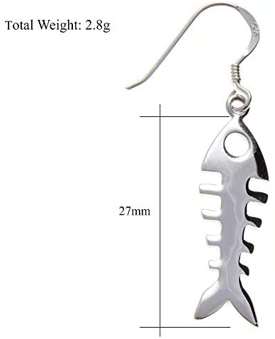 Sterling silver Fish Bones Skeleton drop earrings with jewellery gift box