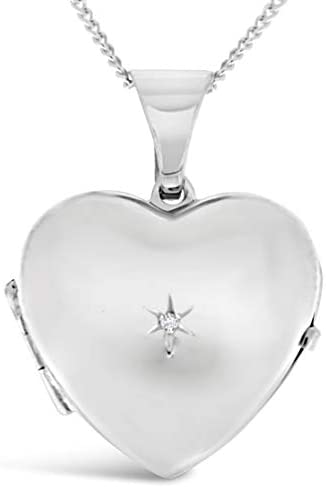 Sterling Silver and Diamond Locket Pendant Necklace with 18" Silver Chain and Jewellery Gift Box