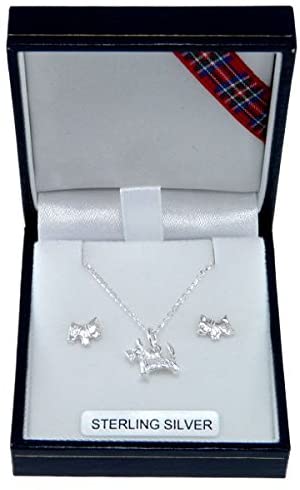Sterling Silver Scotty Dog Pendant & Earring Gift Set - Highland Terrier