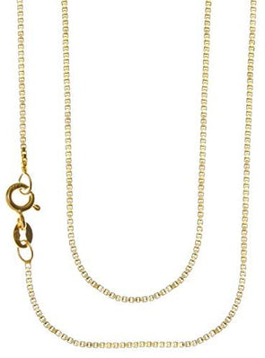 20" Solid 9ct Gold Chain Box Chain Necklace - 1mm - Yellow Gold Necklace for Women & Men with Jewellery Gift Box