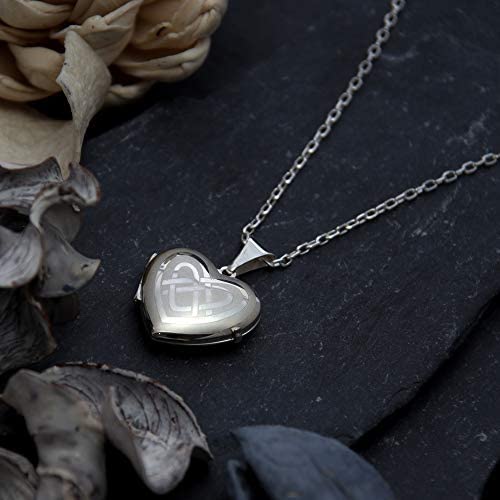 Sterling Silver Celtic Heart Locket Pendant Necklace with 18" Silver Chain & Jewellery Gift Box