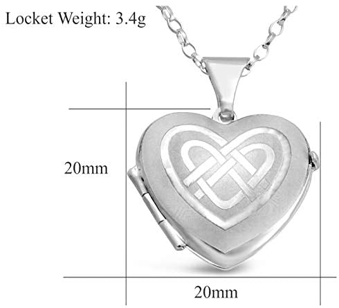 Sterling Silver Celtic Heart Locket Pendant Necklace with 18" Silver Chain & Jewellery Gift Box