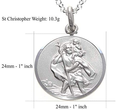 Large Sterling Silver St Christopher Pendant with 20" Chain and Jewellery Gift Box