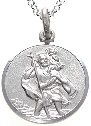 Large Sterling Silver St Christopher Pendant with 20" Chain and Jewellery Gift Box