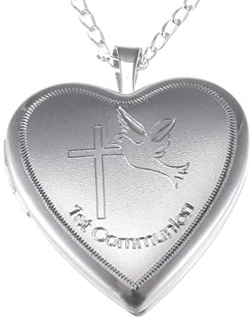 Sterling Silver First Communion Locket necklace with 16" Chain and jewellery gift box - Great Gift for Christenings and Holy Communion
