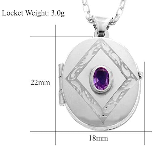 Sterling Silver Amethyst Oval Locket Pendant necklace with 18" Chain & Jewellery Gift Box