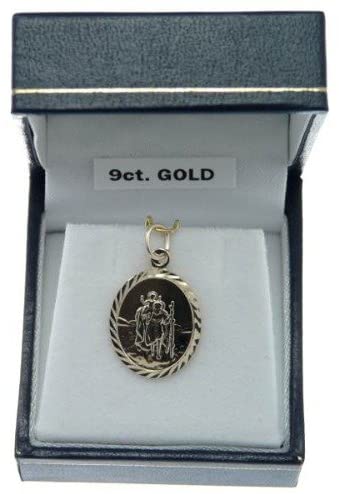 9ct Gold Oval St Christopher Pendant Medal & Jewellery Gift Box