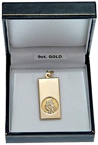 Large Mens 9ct Gold St Christopher Pendant with Includes Jewellery Gift Box