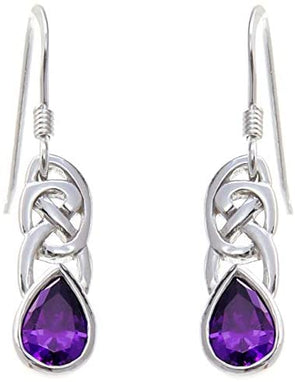 Sterling Silver & Amethyst Celtic Earrings for Women - Hypoallergenic Drop Earrings with Jewellery Gift Box