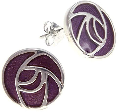 Sterling Silver Purple Rose Flower Charles Rennie Mackintosh Stud Earrings