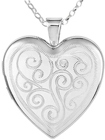 Sterling Silver Swirls Heart Shaped Family Locket Pendant Necklace with 18" Chain and Jewellery Gift Box - Space for 4 Photos