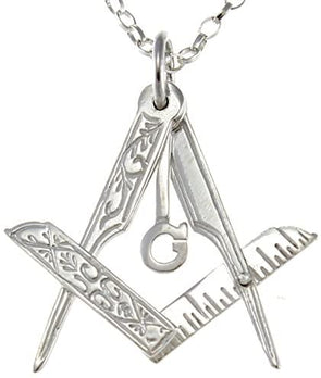 Sterling Silver Necklace for Men Folding Masonic Freemason Pendant - Square and Compass Necklace with 20" Silver Chain & Jewellery Gift Box