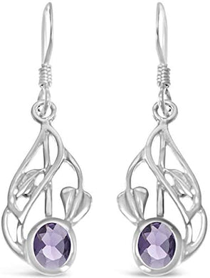 Charles Rennie Mackintosh Amethsyt Sterling Silver Earrings for Women - Drop Earrings with Jewellery Gift Box - 20mm x 10mm