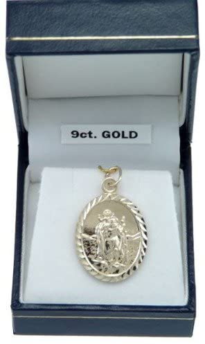 9ct Gold Oval St Christopher Pendant Medal & Jewellery Gift Box