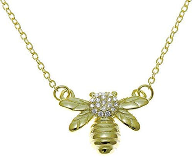 Yellow Gold Plated Sterling Silver Bee Pendant Necklace with adjustable chain jewellery gift box