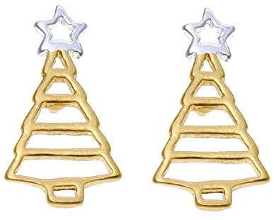 Gold Plated Sterling silver Christmas Tree stud earrings with jewellery gift box
