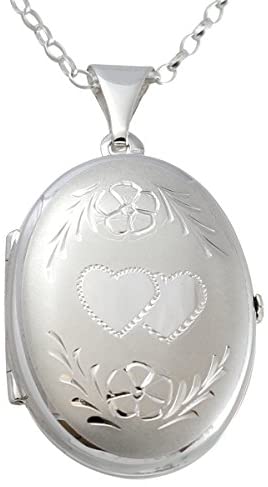 Sterling Silver Oval Family Locket Pendant With 18" Sterling Silver Chain - Space for 4 Photographs - Jewellery Gift Box Included