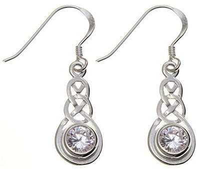 Sterling Silver Cubic Zirconia Celtic Knot Drop Earrings with Jewellery Gift Box