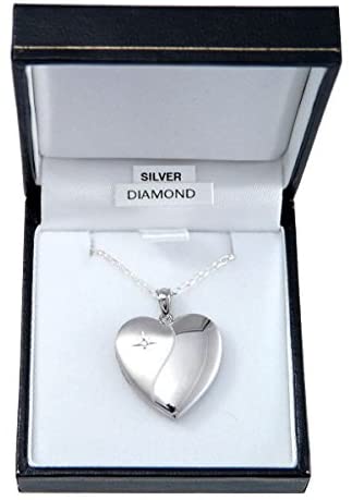 Sterling Silver and Diamond Family Locket with 18" Chain - Space for 4 Pictures - Comes in Jewellery Gift Box