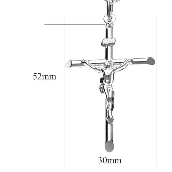 Large Sterling Silver Crucifix Cross Pendant Necklace With 20" Silver Chain & Jewellery Gift Box