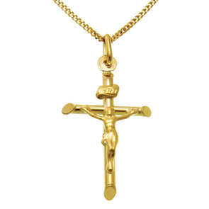 9ct Gold Crucifix Necklace for Women Cross Necklace Pendant with 18" 9ct Gold Chain & Jewellery Gift Box - 26mm x 18mm