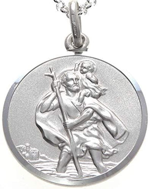 Men's Large Reversible 925 Sterling Silver St Christopher Pendant Necklace - 27mm with 20" Sterling Silver Chain & Jewellery Gift Box