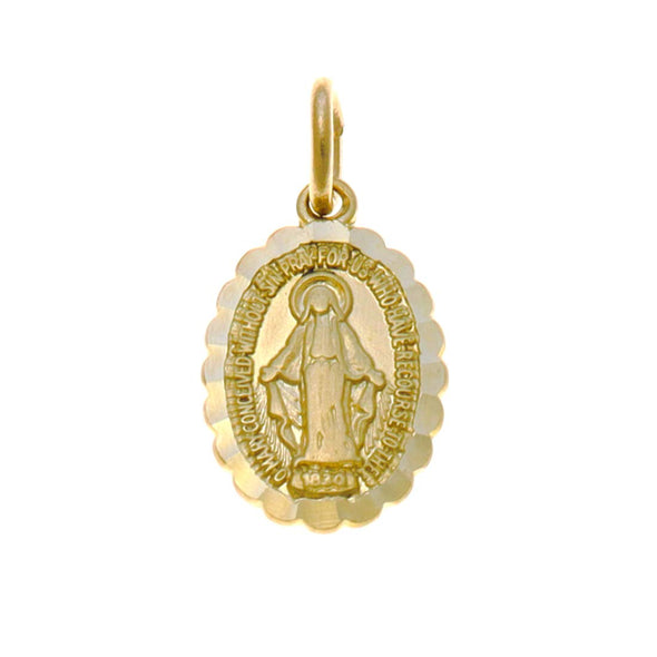 Childrens Small Frilled 9ct Gold Miraculous Medal Pendant Charm 10mm with Jewellery Presentation Box - Great gift for Christening or Holy Communion