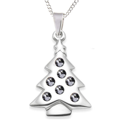 Sterling Silver Christmas Tree Necklace with Cubic Zirconia Stones in Jewellery Gift Box and adjustable 14" or 16" curb chain suitable for ladies or girls. Great stocking filler