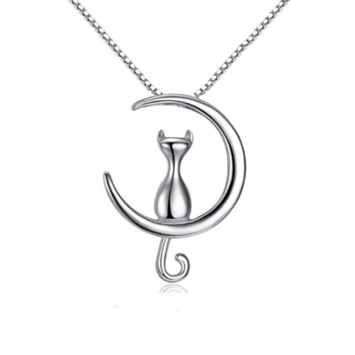 Sterling Silver Cat sitting in the moon necklace with adjustable chain and jewellery gift box