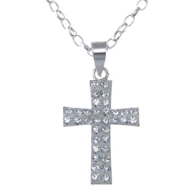 Sterling Silver CZ Cross Pendant Necklace With 18" Chain & Jewellery Gift Box