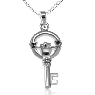 Alexander Castle Sterling Silver Claddagh Key Pendant Necklace with 18" Chain and Gift Box. Great Woman's Gift for Christmas or Birthday's
