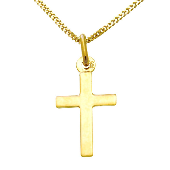 Small 9ct Gold Cross Pendant Necklace With 18" Gold Chain & Jewellery Presentation Box