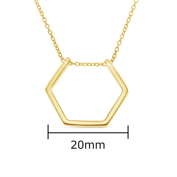 Gold plated sterling silver hexagon necklace with adjustable chain and jewellery gift box
