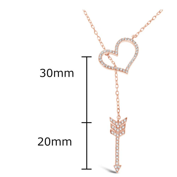 Rose Gold plated Sterling Silver arrow through heart necklace with adjustable chain and jewellery gift box