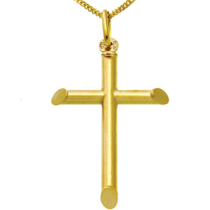 Plain Solid 9ct Gold Cross Necklace for Women - Gold Cross Pendant with 18" Chain & Gift Box - 35mm x 22mm