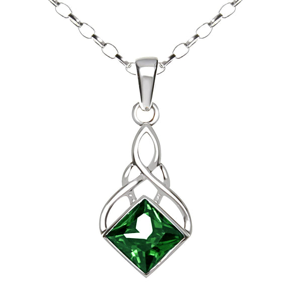Sterling Silver and Green CZ Celtic Pendant Necklace With 18" Chain