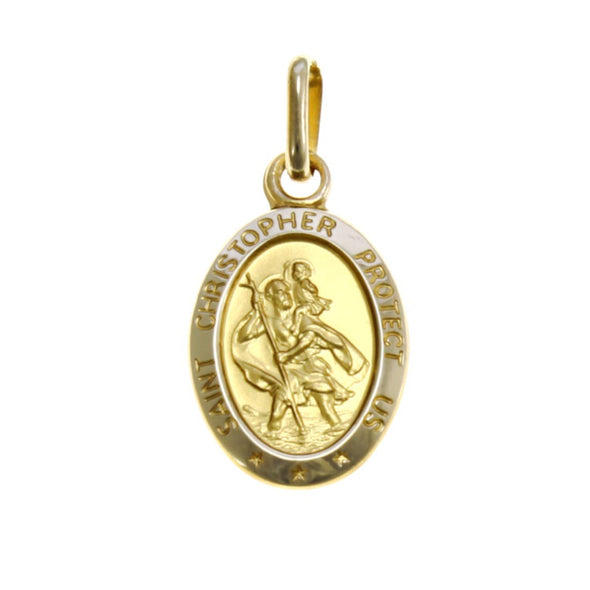 Alexander Castle Small 9ct Gold St Christopher Pendant Medal - 1g with Jewellery presentation box - 'SAINT CHRISTOPHER PROTECT US' is embossed around the pendant